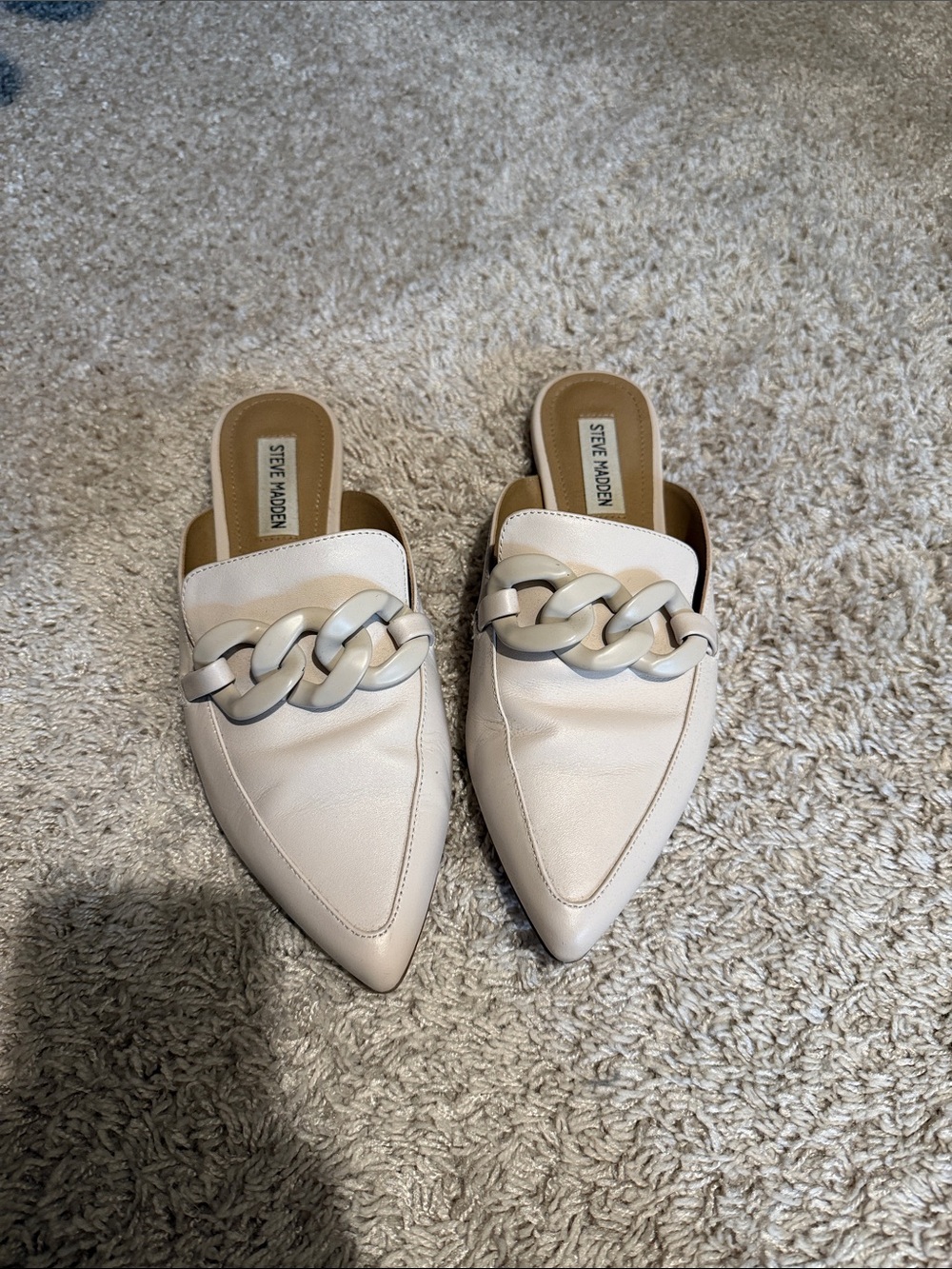 Steve Madden Ivory Pointed Chain-Link Mules